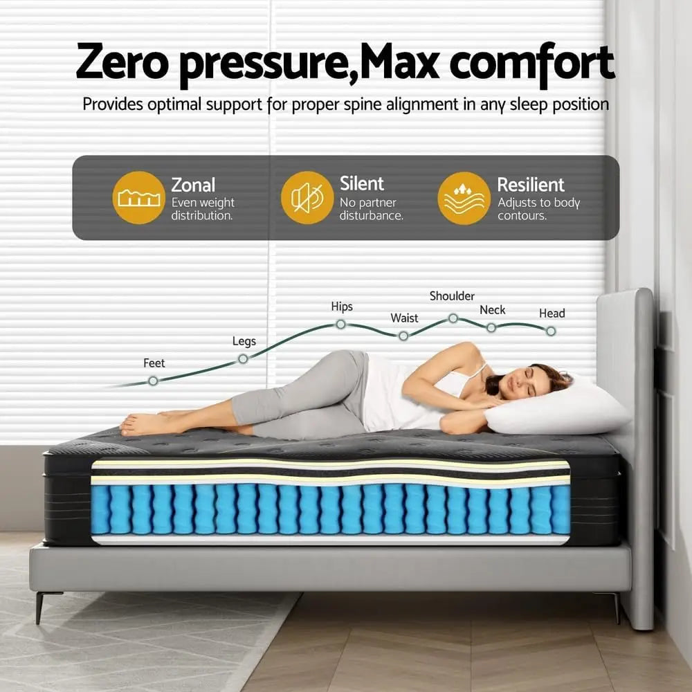 XMSJ Single Size Mattress 35cm (8") - 5-Zone Pocket Spring System Innerspring Foam Breathable - Deal Done