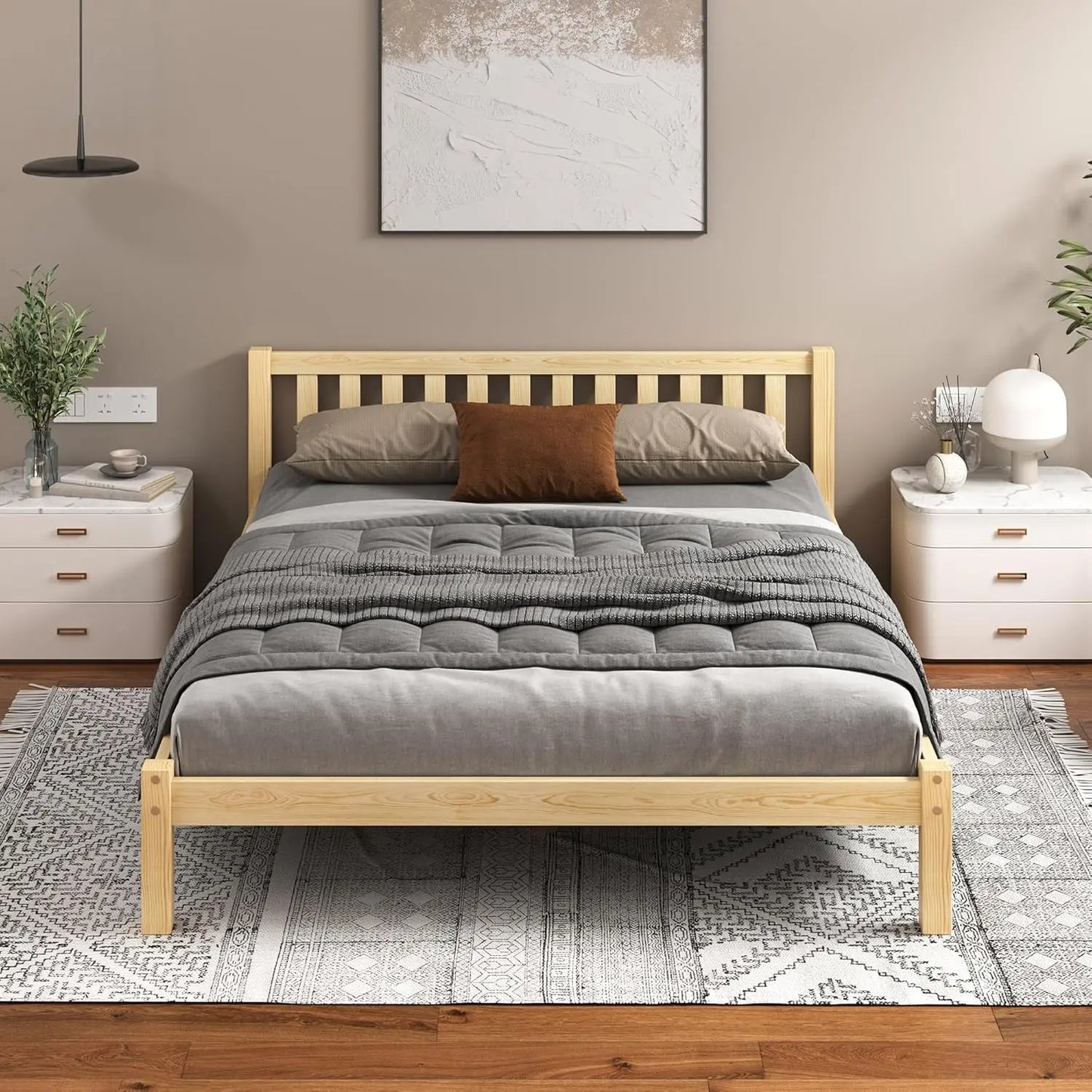 XMSJ Queen Wooden Bed Frame - Solid Pine Timber Slats Oak Platform Support - Deal Done