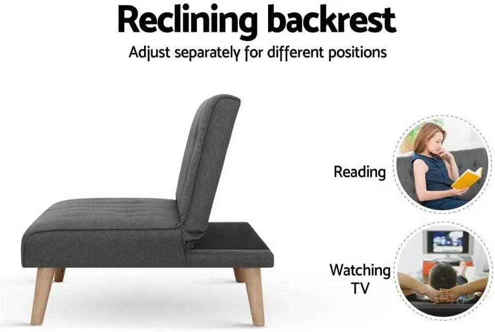 XMSJ Convertible Futon Sleeper Sofa - 1 Seater Tufted Linen Recliner with 3-Position Backrest - Deal Done