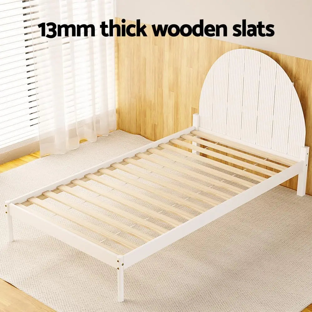 XMSJ Platform Bed Frame with Headboard - White Wooden Timber Slat Base - Deal Done