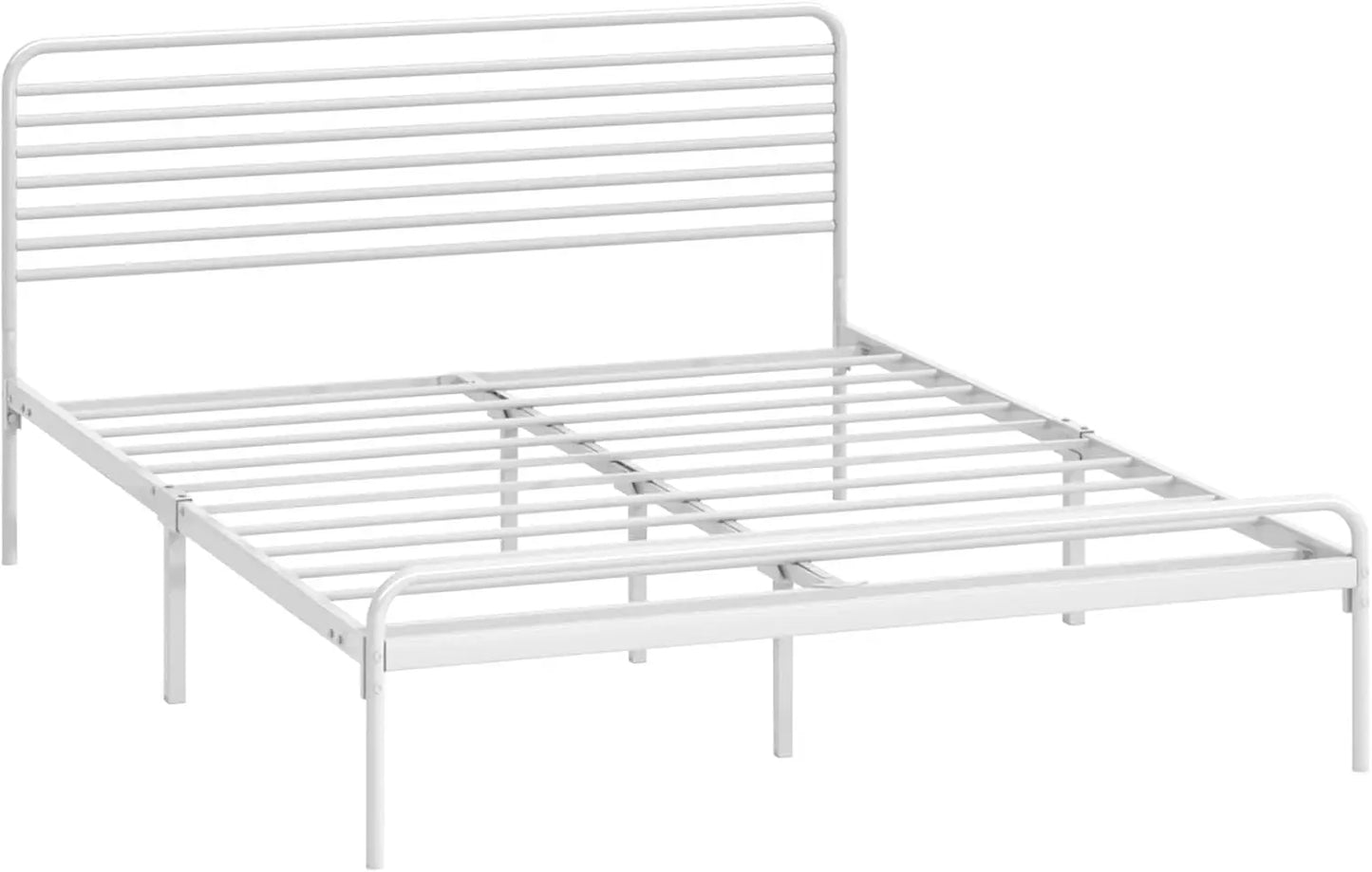 XMSJ Double Bed Frame White - Metal Bed Base with Headboard Classic Style - Deal Done