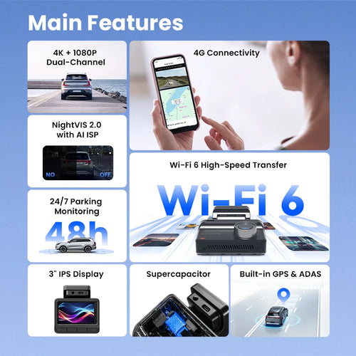 4K Dash Cam – WiFi GPS ADAS Night Vision