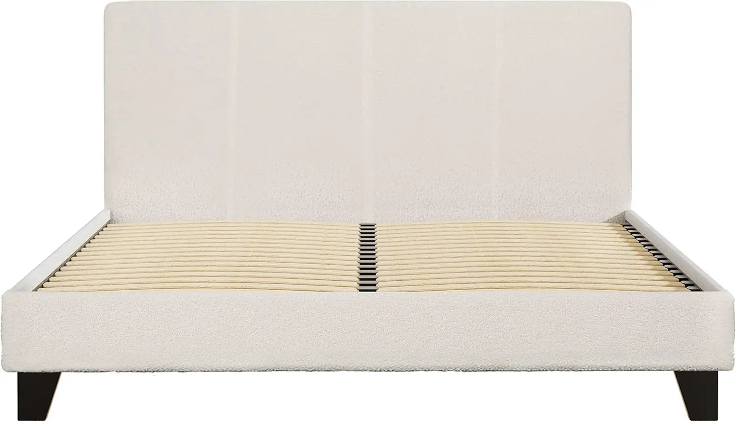 Queen Bed Frame with Wooden Headboard - White Boucle Upholstered Platform Bed - Deal Done