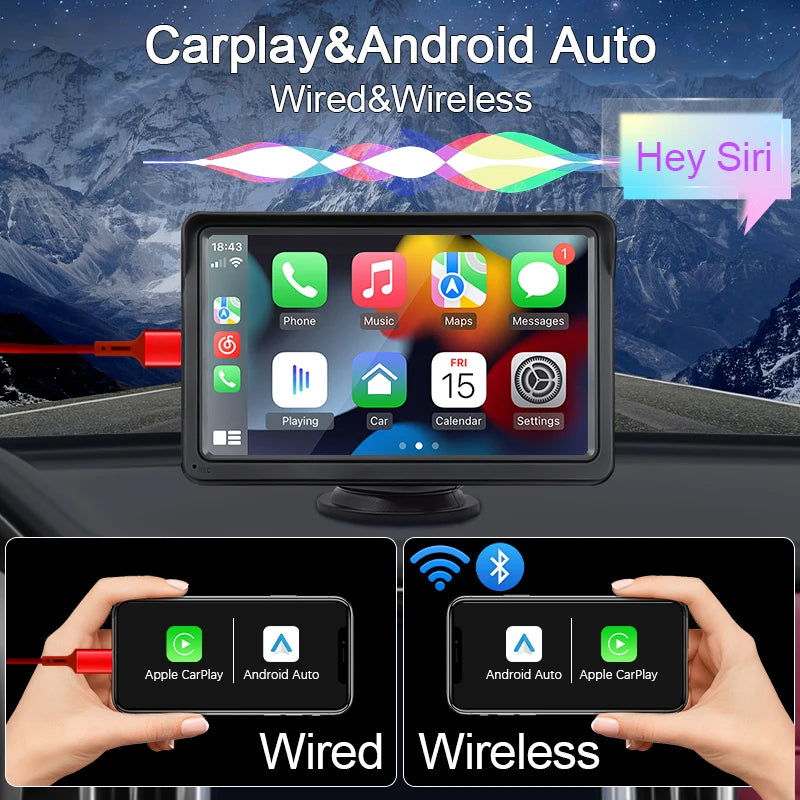 Hippcron 7" Portable CarPlay & Android Auto Car Radio