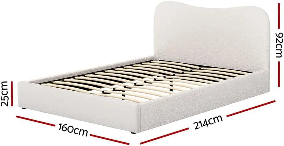 XMSJ DARA Queen Bed Frame - Boucle Upholstered Wooden Platform with Padded Headboard - Deal Done