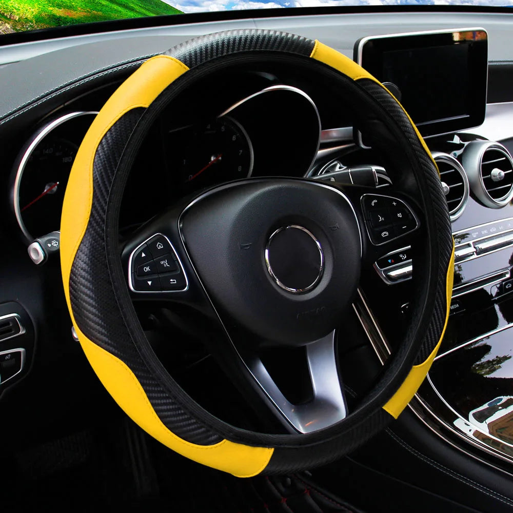 Carbon Fiber Steering Wheel Cover 14.5"-15" Multi-Color