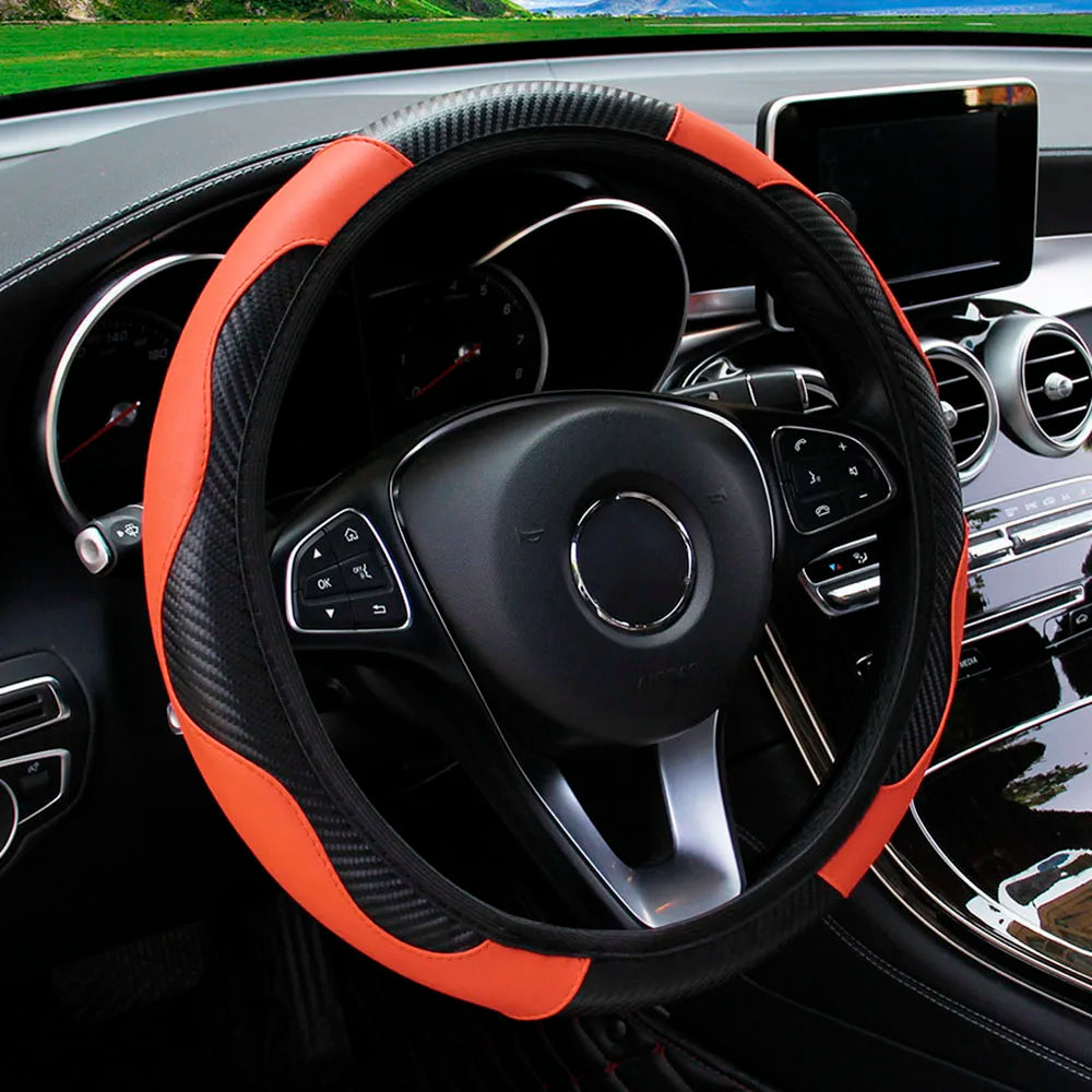Carbon Fiber Steering Wheel Cover 14.5"-15" Multi-Color