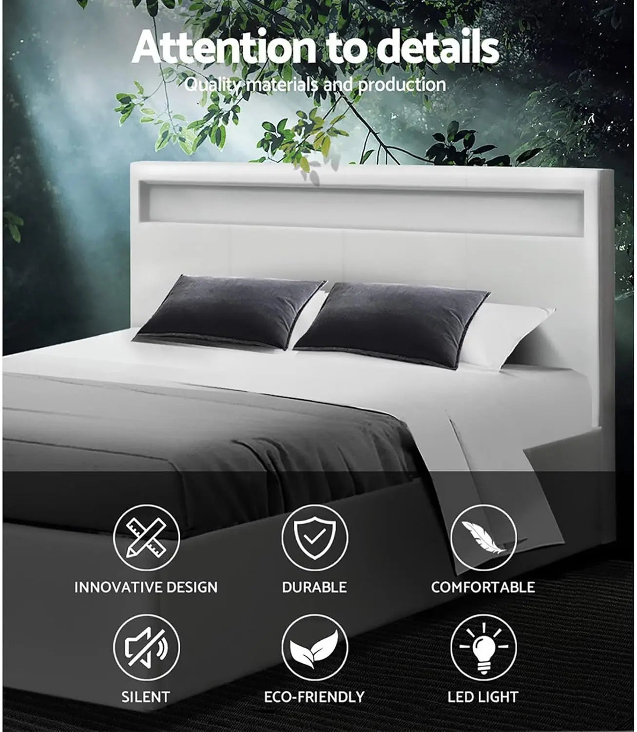 XMSJ Double Bed Frame with RGB LED Headboard & Gas Lift Storage - Platform Base (1500mm) - Deal Done