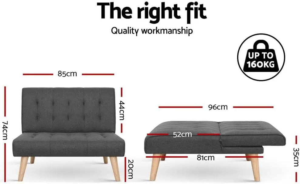 XMSJ Convertible Futon Sleeper Sofa - 1 Seater Tufted Linen Recliner with 3-Position Backrest - Deal Done