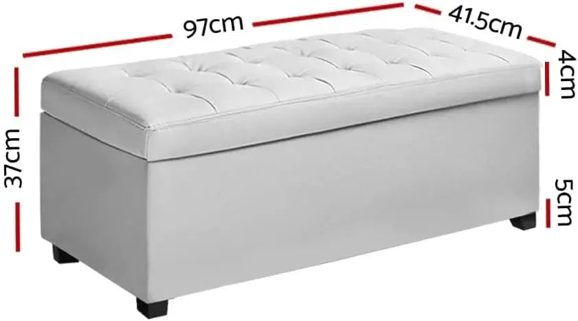 Storage Ottoman Foot Rest Stool 97cm - Padded Seat Blanket Box Chest White Faux Leather - Deal Done