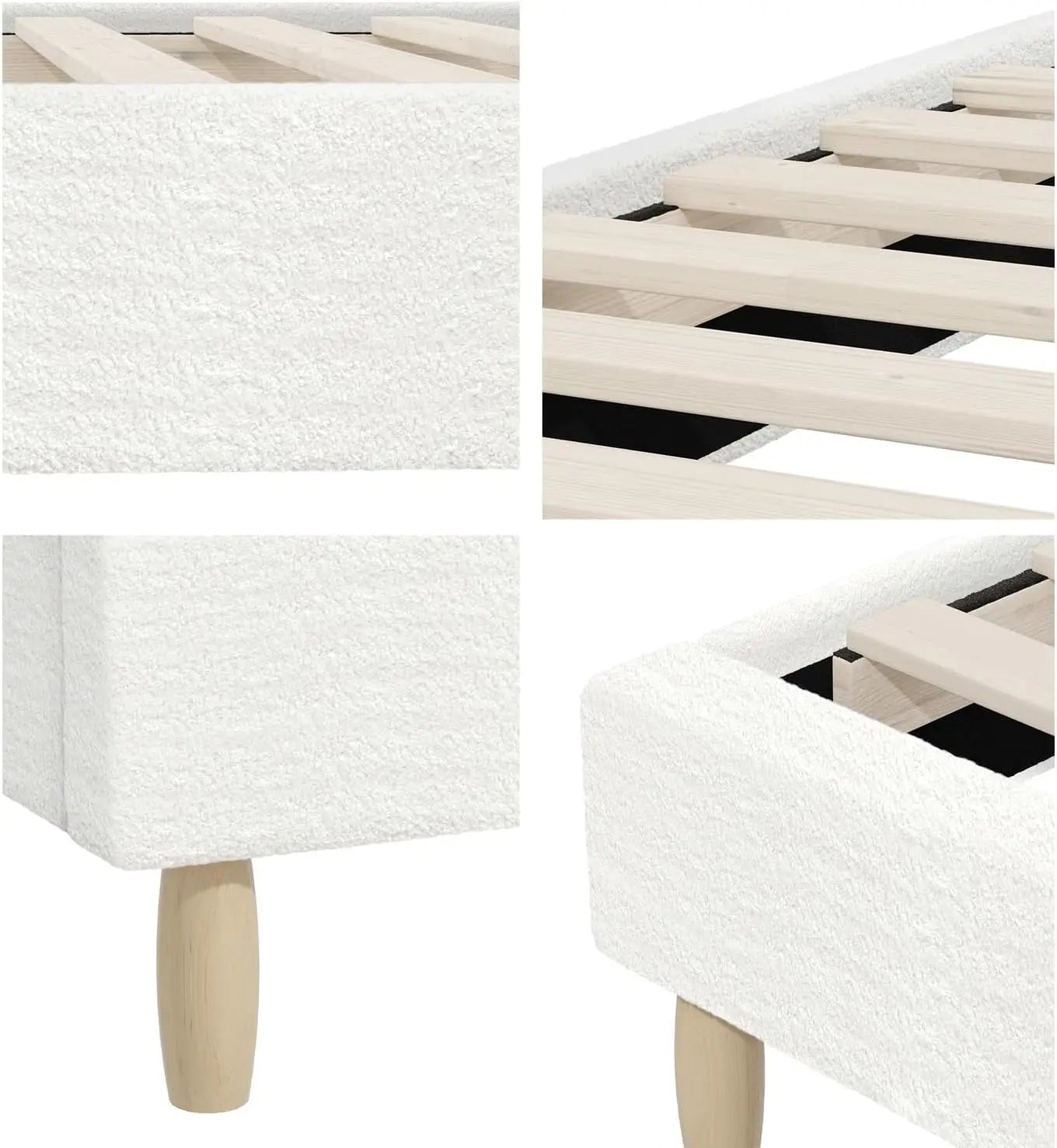 Queen Size Bed Frame Boucle Bed Base White - Deal Done