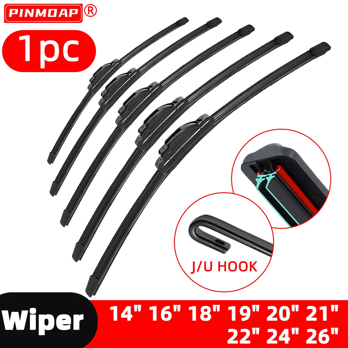Double Rubber Wiper Blades J/U Hook – 14" to 26"