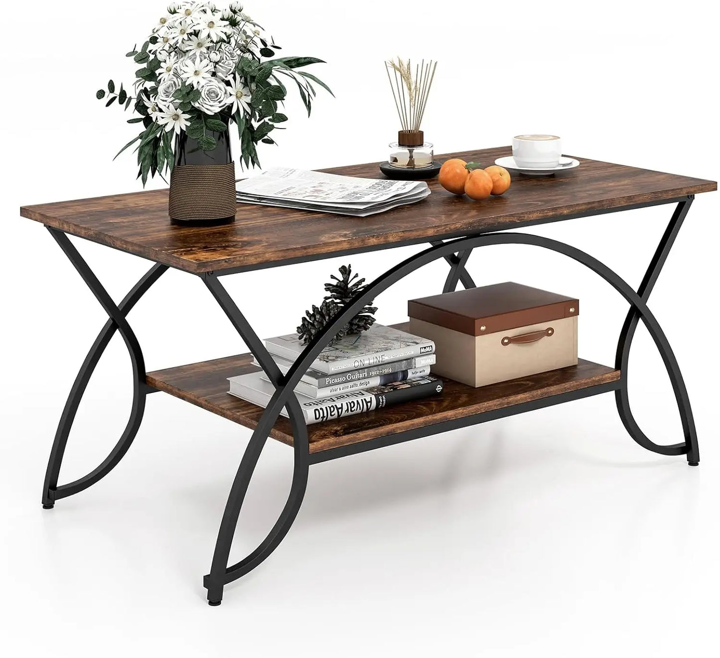 XMSJ Marble Coffee Table - Modern 2-Tier Rectangular with Open Storage Shelf - Deal Done