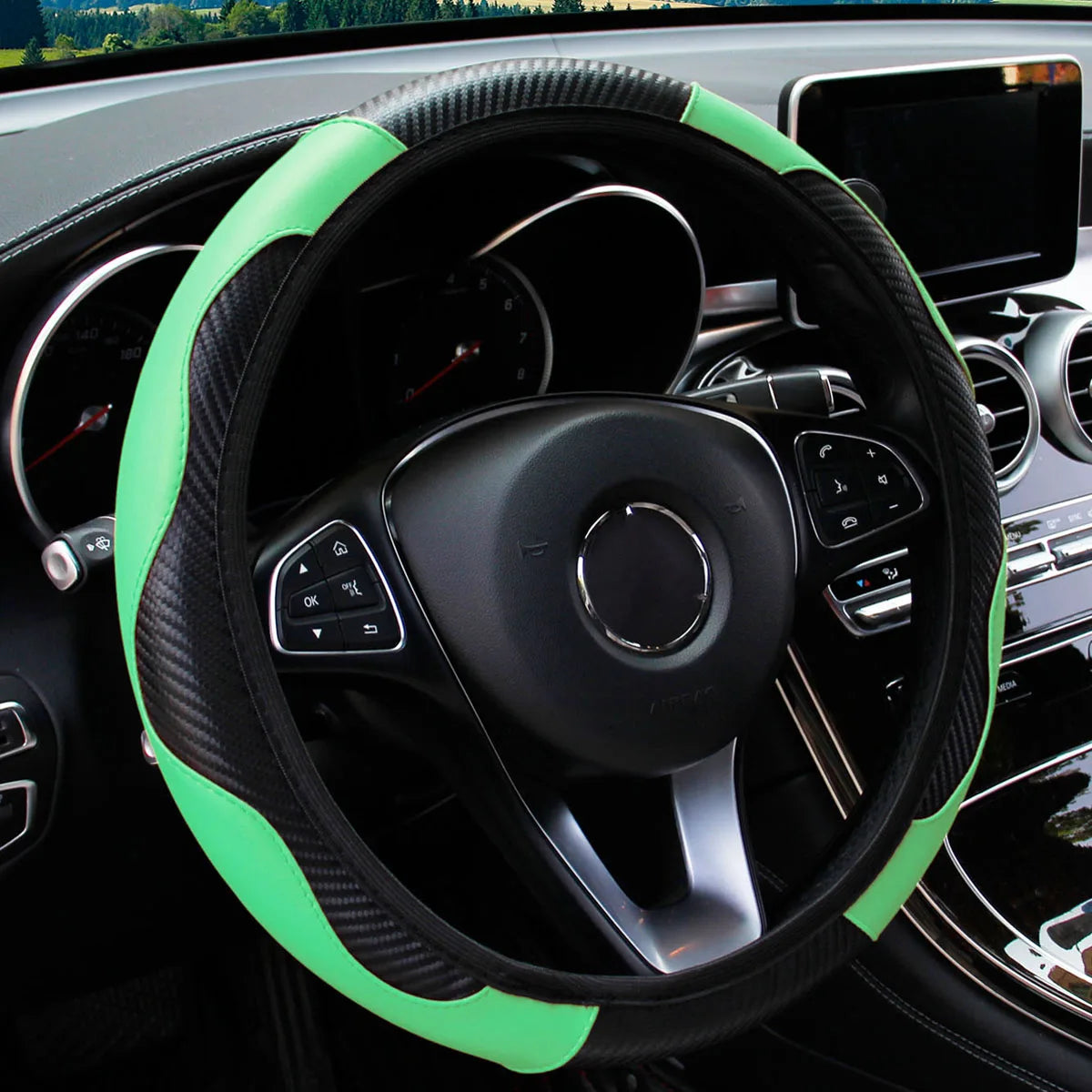 Carbon Fiber Steering Wheel Cover 14.5"-15" Multi-Color