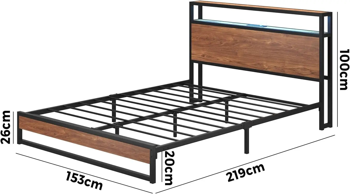 XMSJ Queen Bed Frame LED Light Charging Station - Modern Metal Platform Base - Deal Done