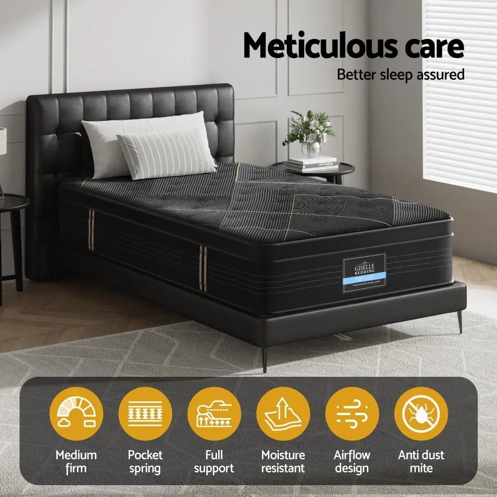 XMSJ Single Size Mattress 35cm (8") - 5-Zone Pocket Spring System Innerspring Foam Breathable - Deal Done