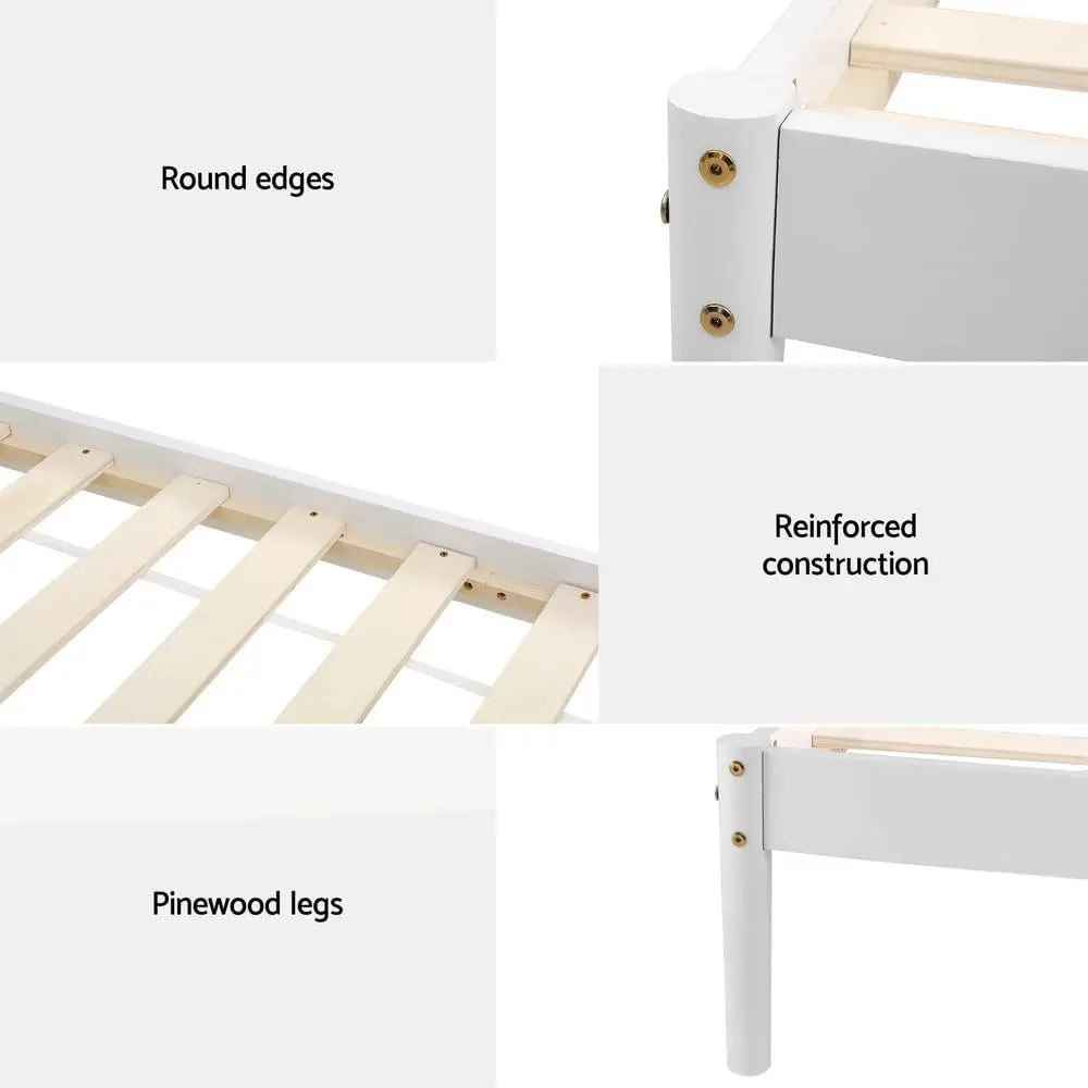XMSJ Platform Bed Frame with Headboard - White Wooden Timber Slat Base - Deal Done