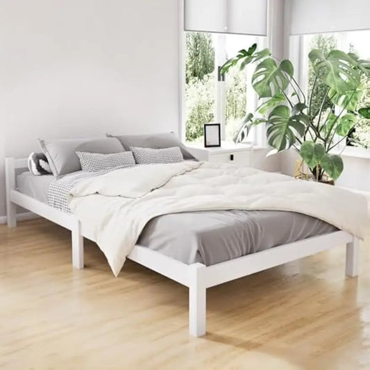 King Single Bed Frame，White Heavy Solid Wooden Bed Base with Thicken Timber Slats, Pine Wood Bed Foundation with Storage Space, - Deal Done