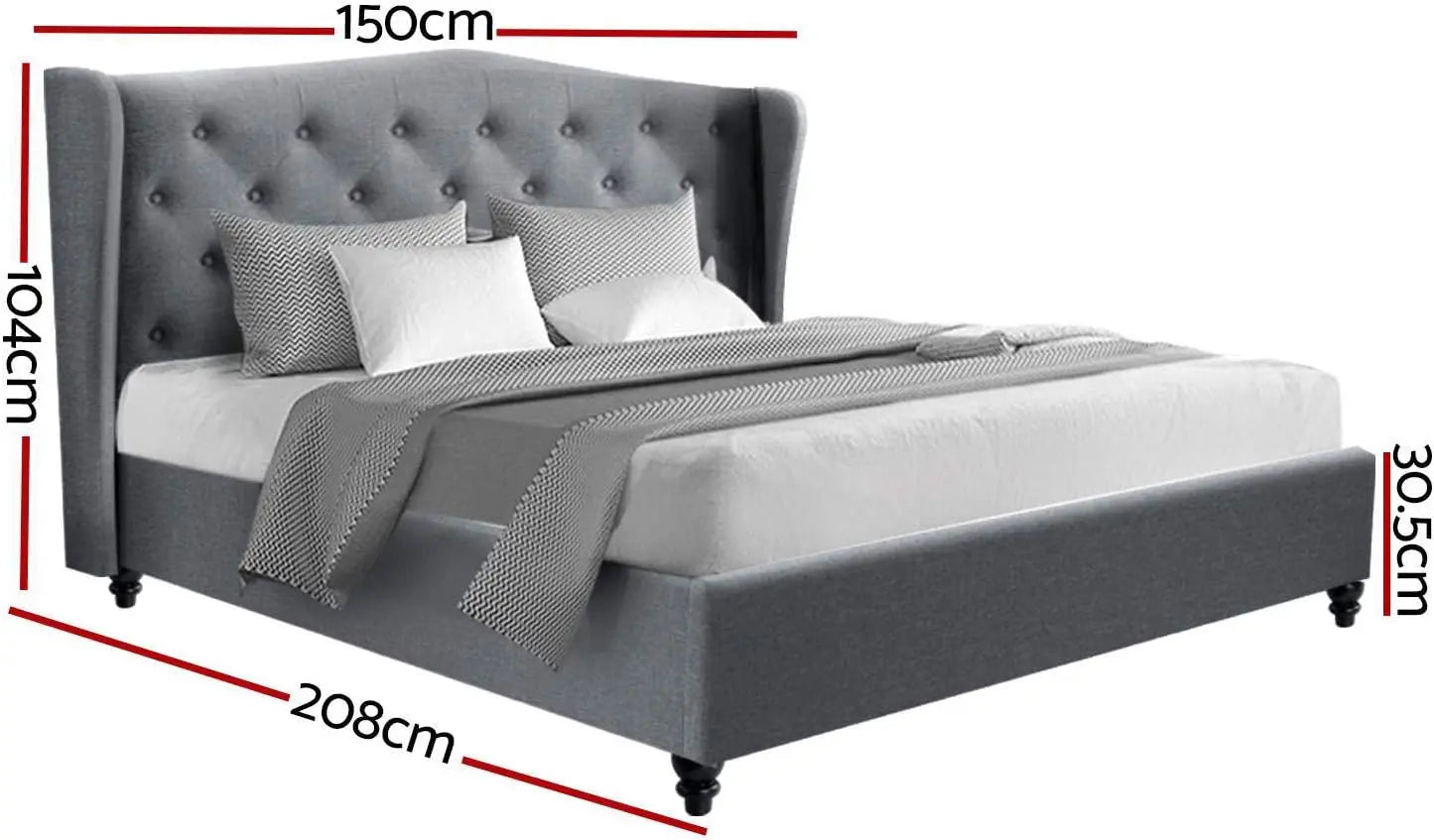 XMSJ Double Bed Frame Platform Wingback Headboard - Grey Fabric Upholstered Base - Deal Done