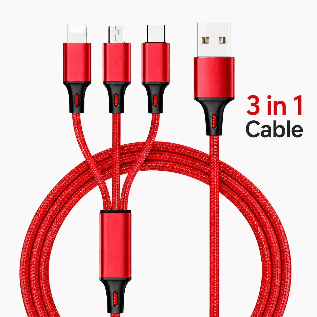 3-in-1 Charging Cable 2.4A – USB-C Lightning Micro USB