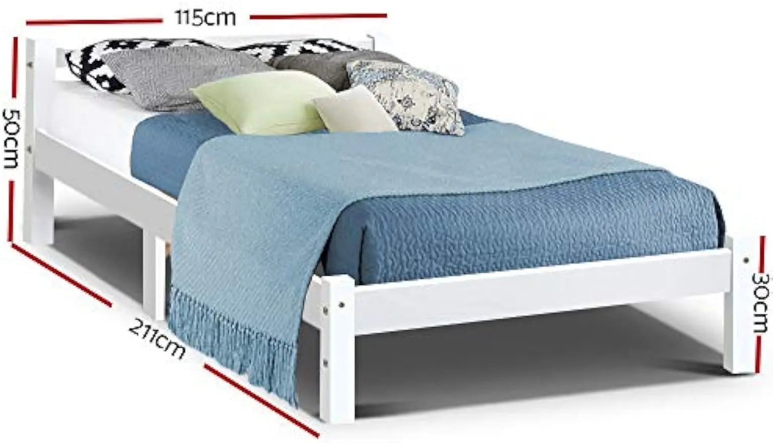King Single Bed Frame，White Heavy Solid Wooden Bed Base with Thicken Timber Slats, Pine Wood Bed Foundation with Storage Space, - Deal Done