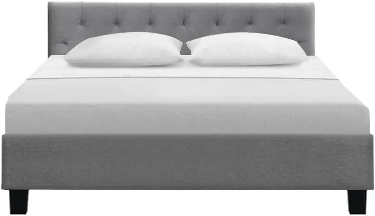 XMSJ Queen Bed Frame Tufted Headboard - Platform Base Grey Faux Linen Upholstered - Deal Done