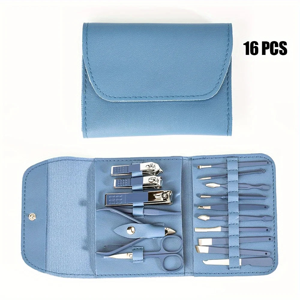 16pcs Professional Nail Clippers Set Stainless Steel - Manicure Pedicure Kit with Travel Case - Deal Done
