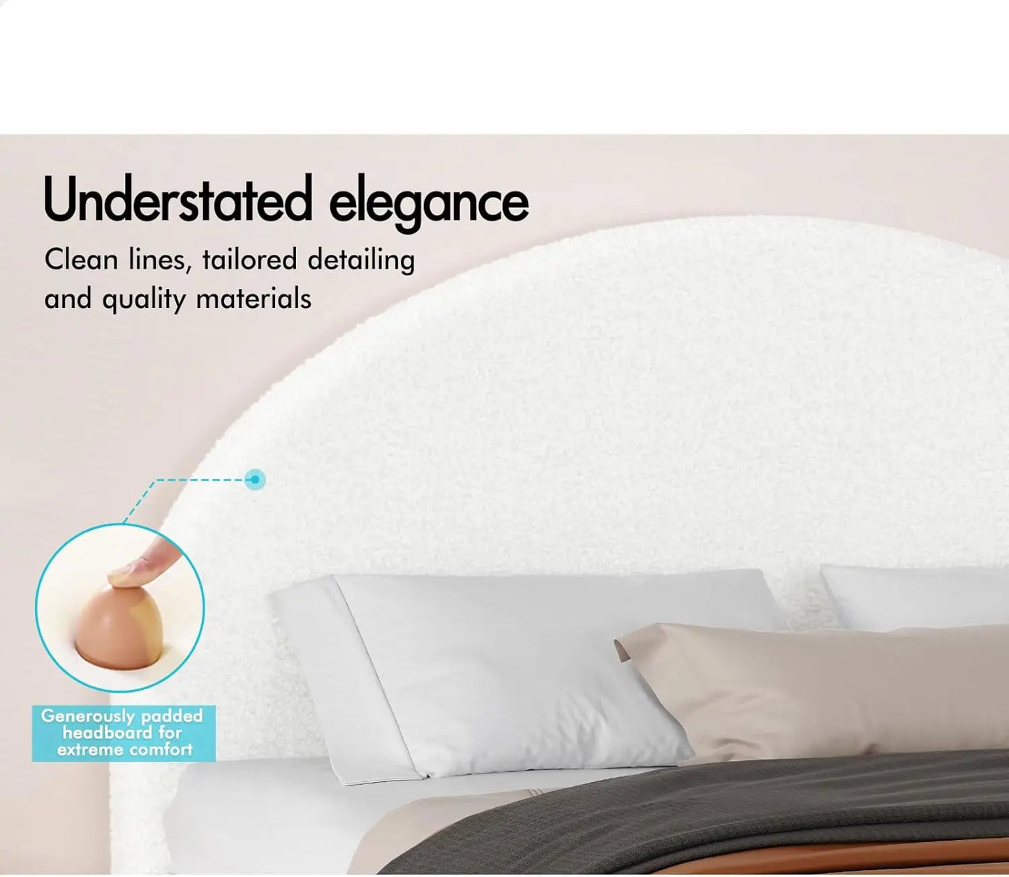 Single Size Bed Frame Calla Series, Boucle Fabric White, Bed Base Mattress Platform Foundation with Headboard - Deal Done