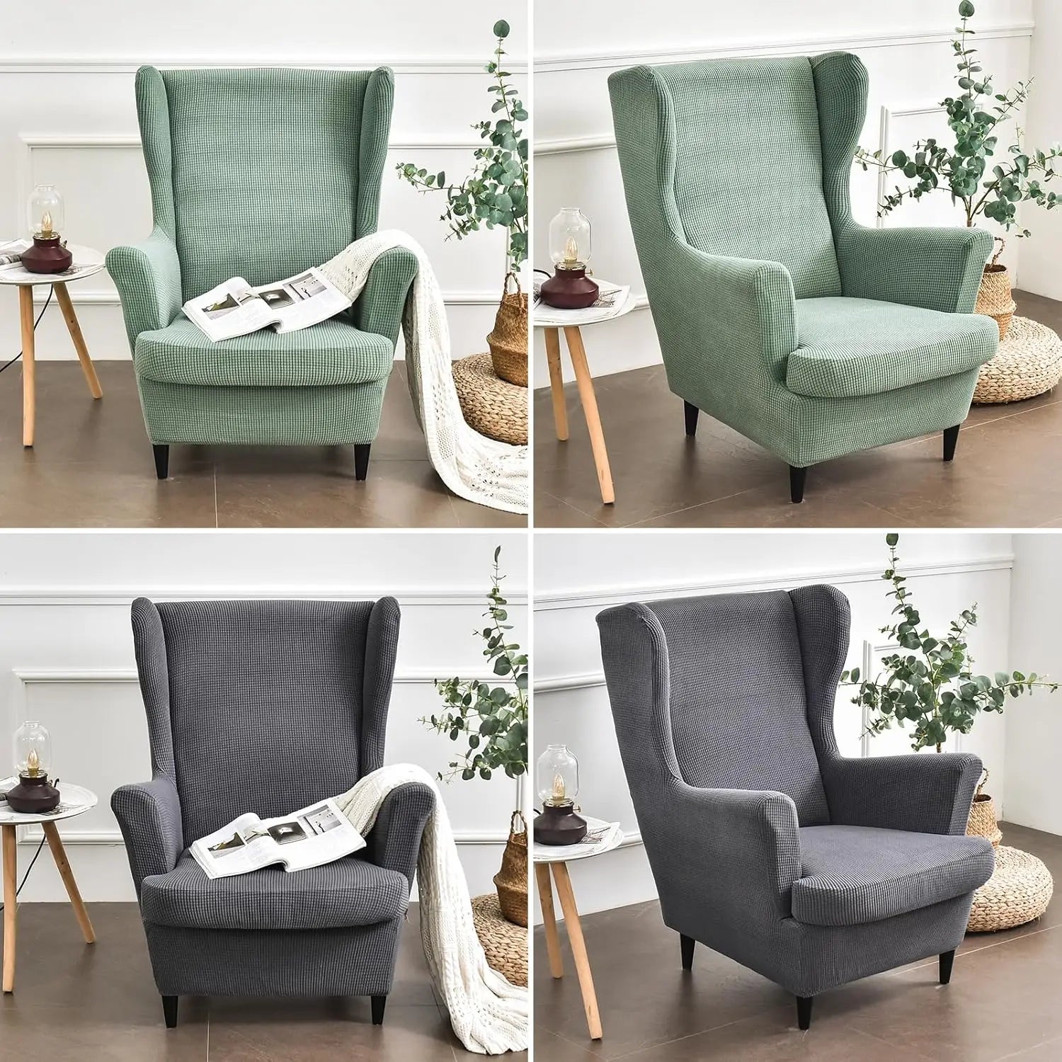 XMSJ Wingback Chair Cover with Cushion - Stretch Slipcover Washable Polyester - Deal Done