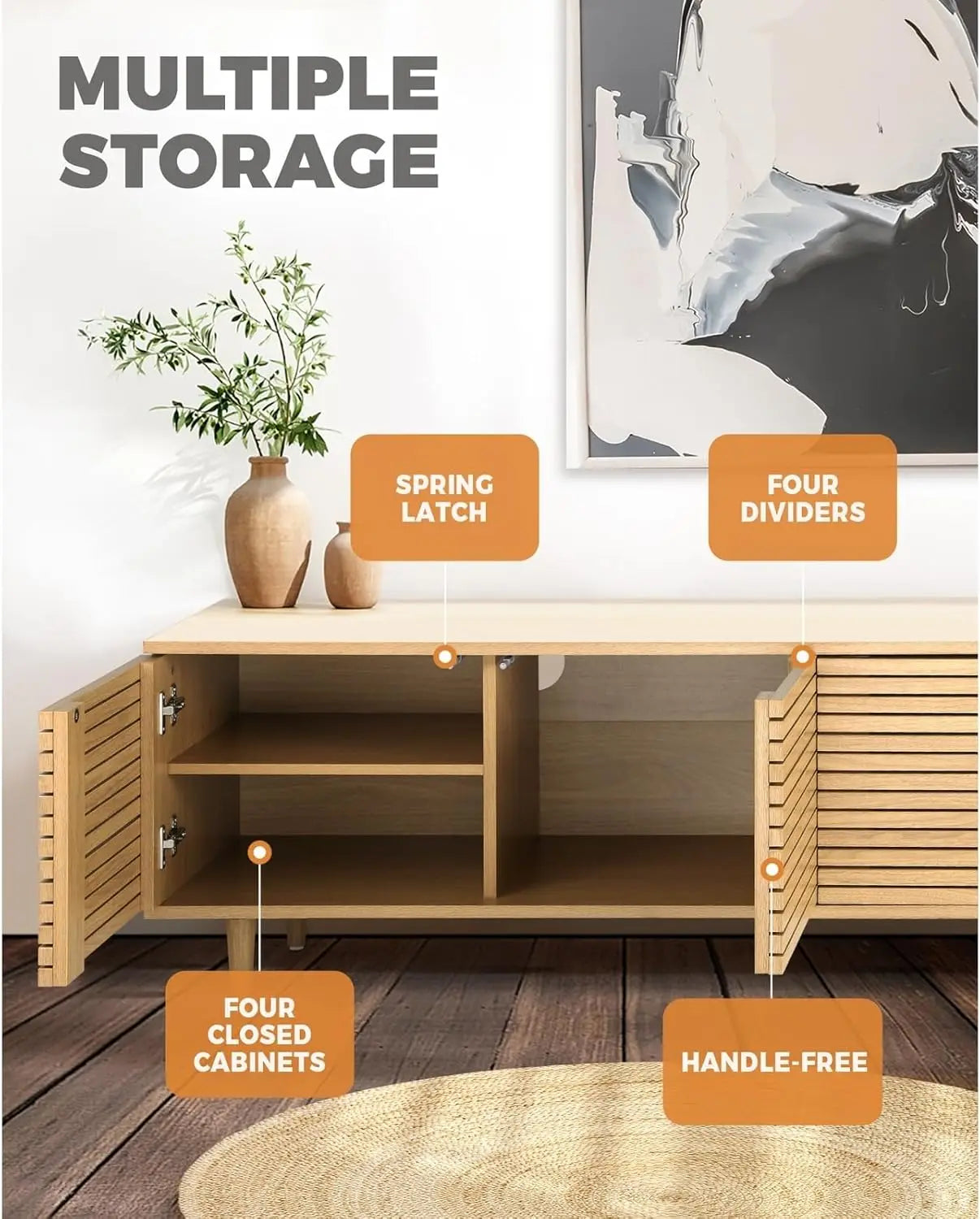 XMSJ TV Cabinet Stand 160cm - Modern with Line Decoration & 4 Side Cabinets - Deal Done