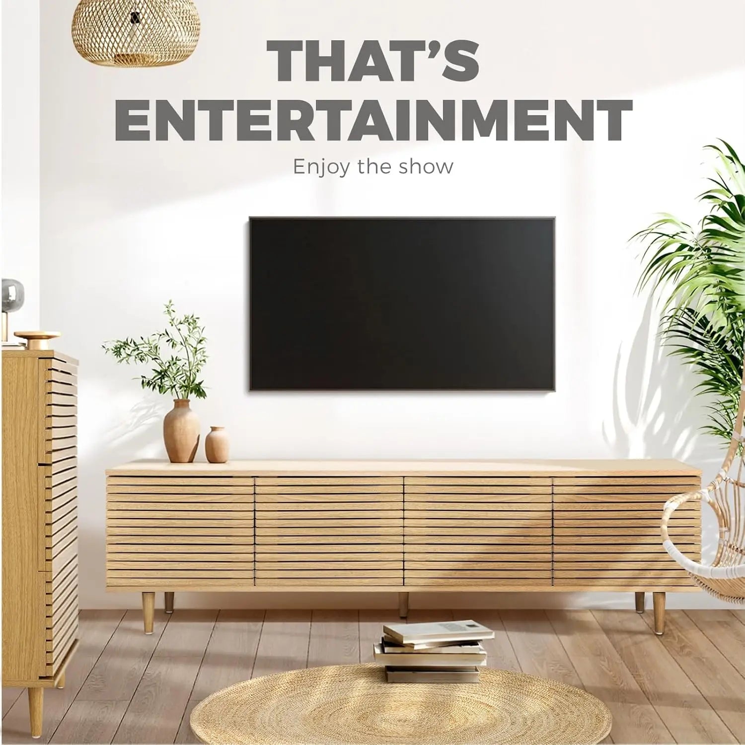XMSJ TV Cabinet Stand 160cm - Modern with Line Decoration & 4 Side Cabinets - Deal Done
