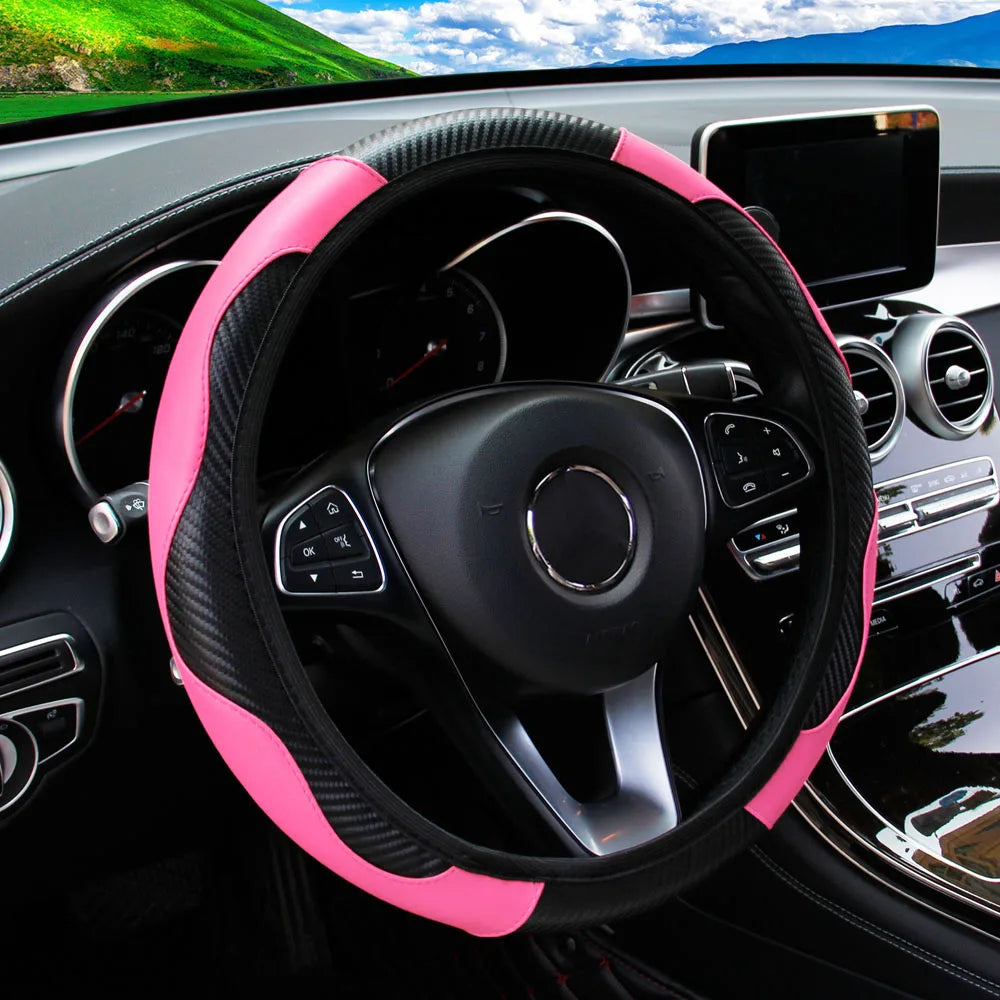 Carbon Fiber Steering Wheel Cover 14.5"-15" Multi-Color