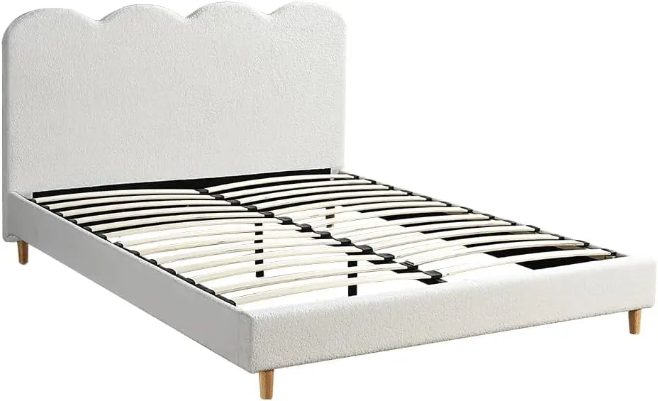 XMSJ Single Bed Frame White - Fabric Upholstered Platform with Headboard - Deal Done