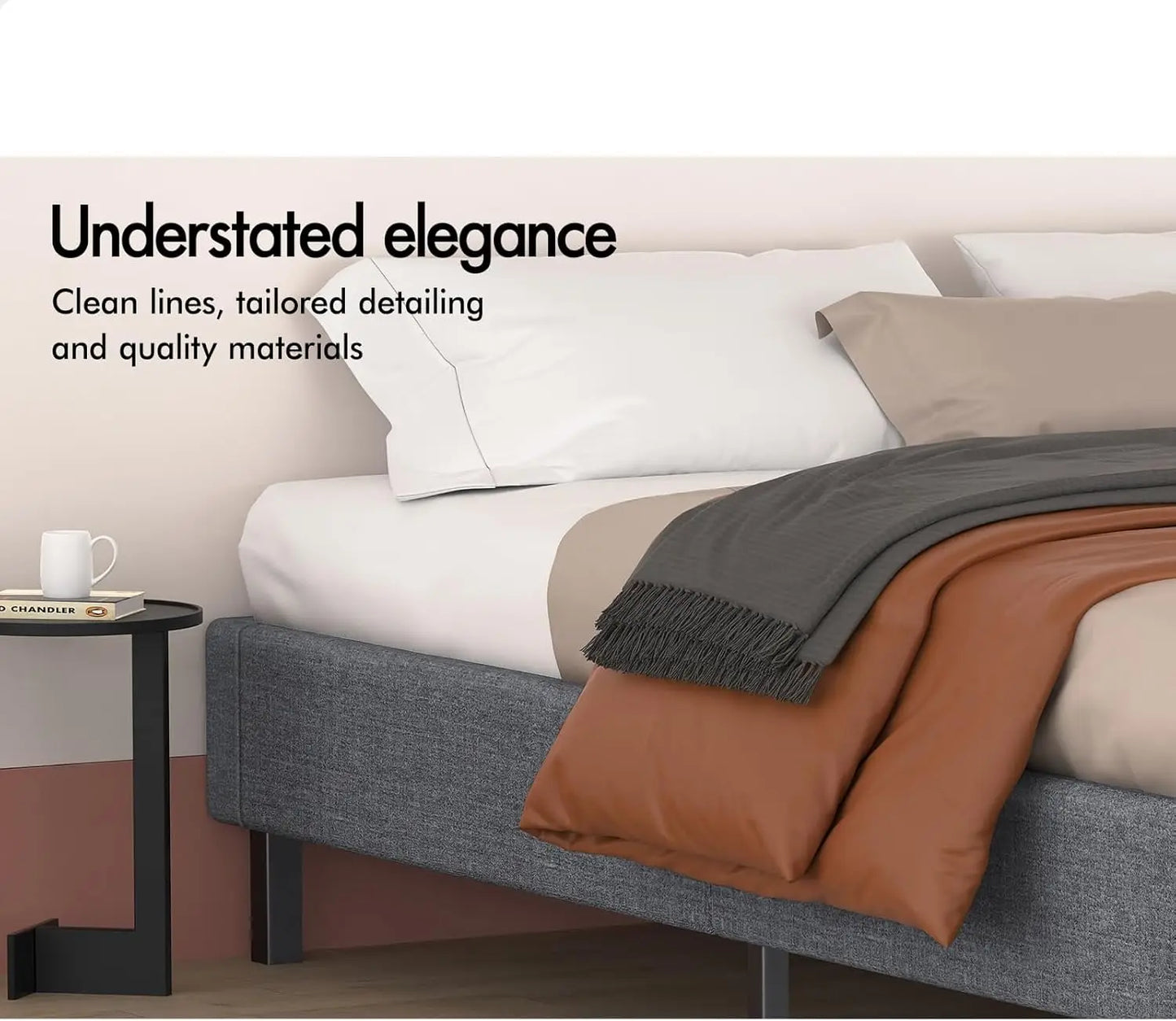 XMSJ Queen Platform Bed Frame Grey - Linen Upholstered No Headboard - Deal Done