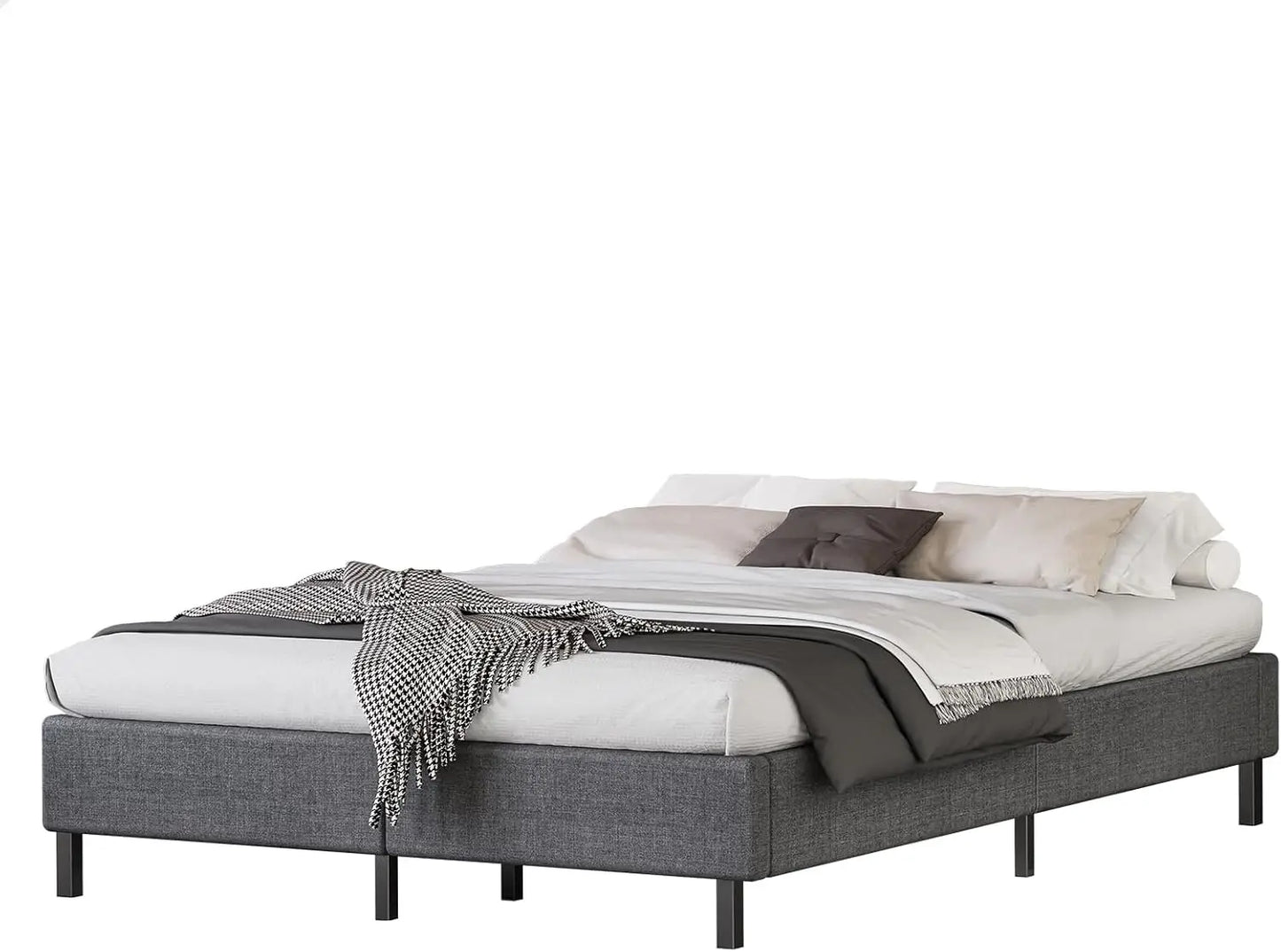 XMSJ Queen Platform Bed Frame Grey - Linen Upholstered No Headboard - Deal Done