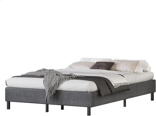 XMSJ Queen Platform Bed Frame Grey - Linen Upholstered No Headboard - Deal Done