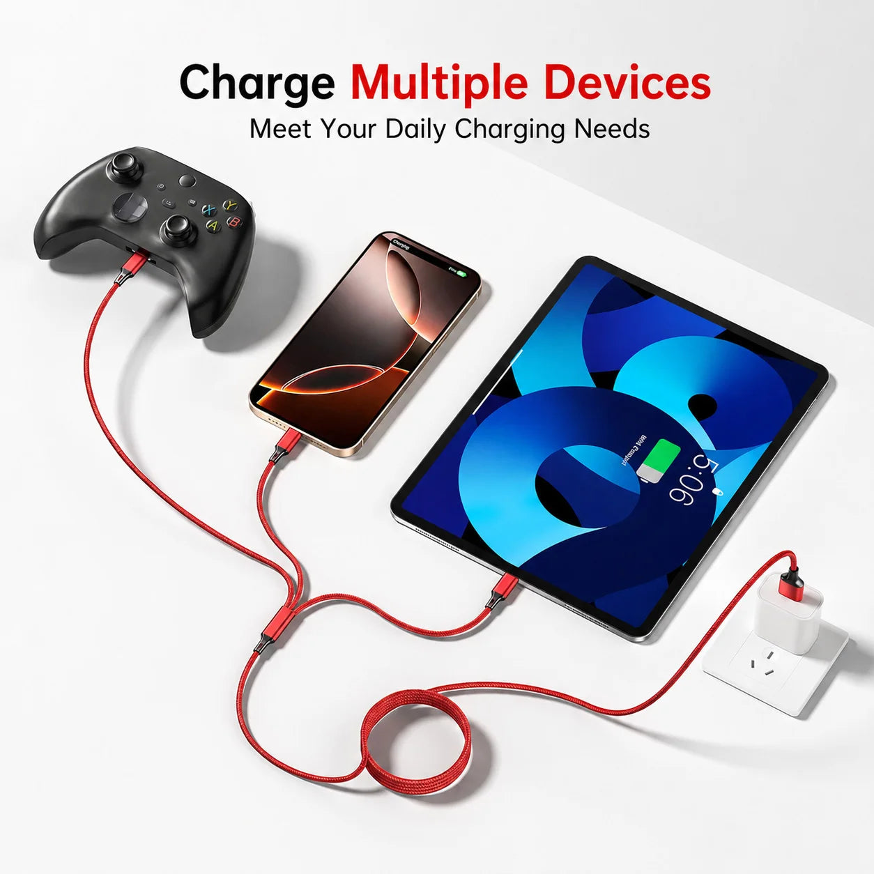3-in-1 Charging Cable 2.4A – USB-C Lightning Micro USB