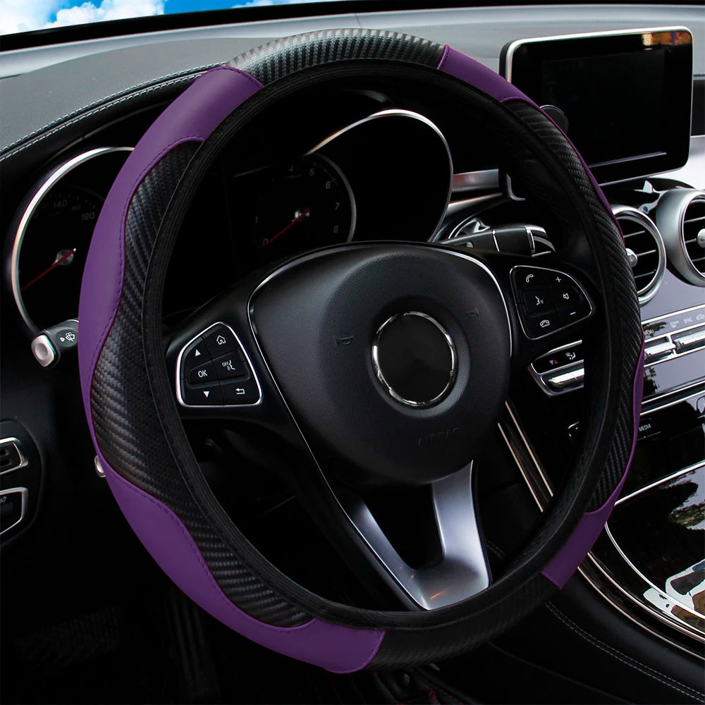Carbon Fiber Steering Wheel Cover 14.5"-15" Multi-Color