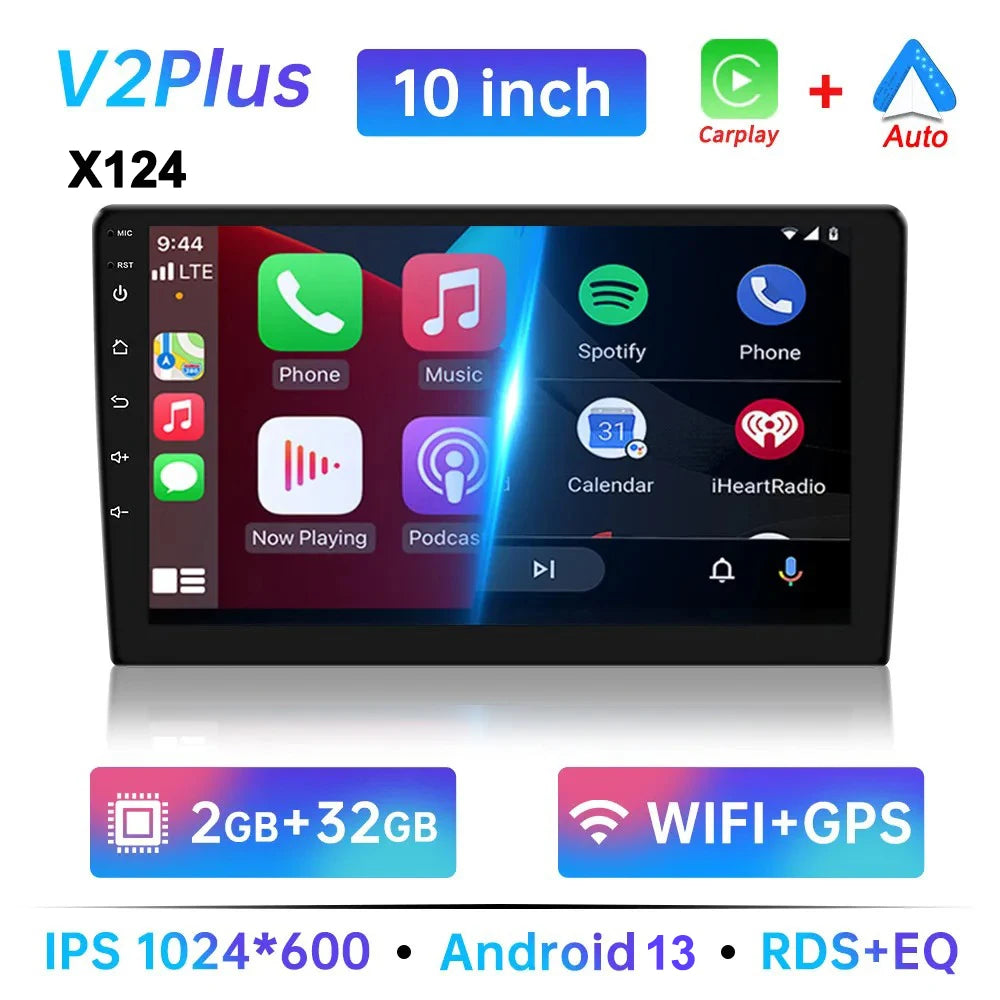 Android 13 Car Radio 7/9/10 Inch Double Din - GPS CarPlay WiFi Bluetooth Multimedia Stereo 64G