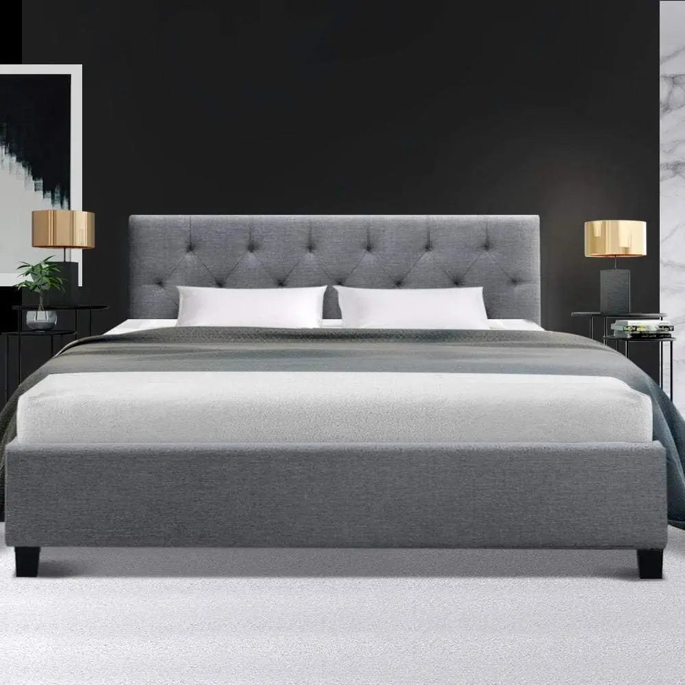 XMSJ Single Bed Frame Grey Linen - Tufted Headboard Platform Bed - Deal Done