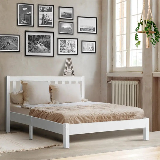 XMSJ Wooden Queen Bed Frame White - Platform Base 26cm Storage Space Timber Noise Free - Deal Done