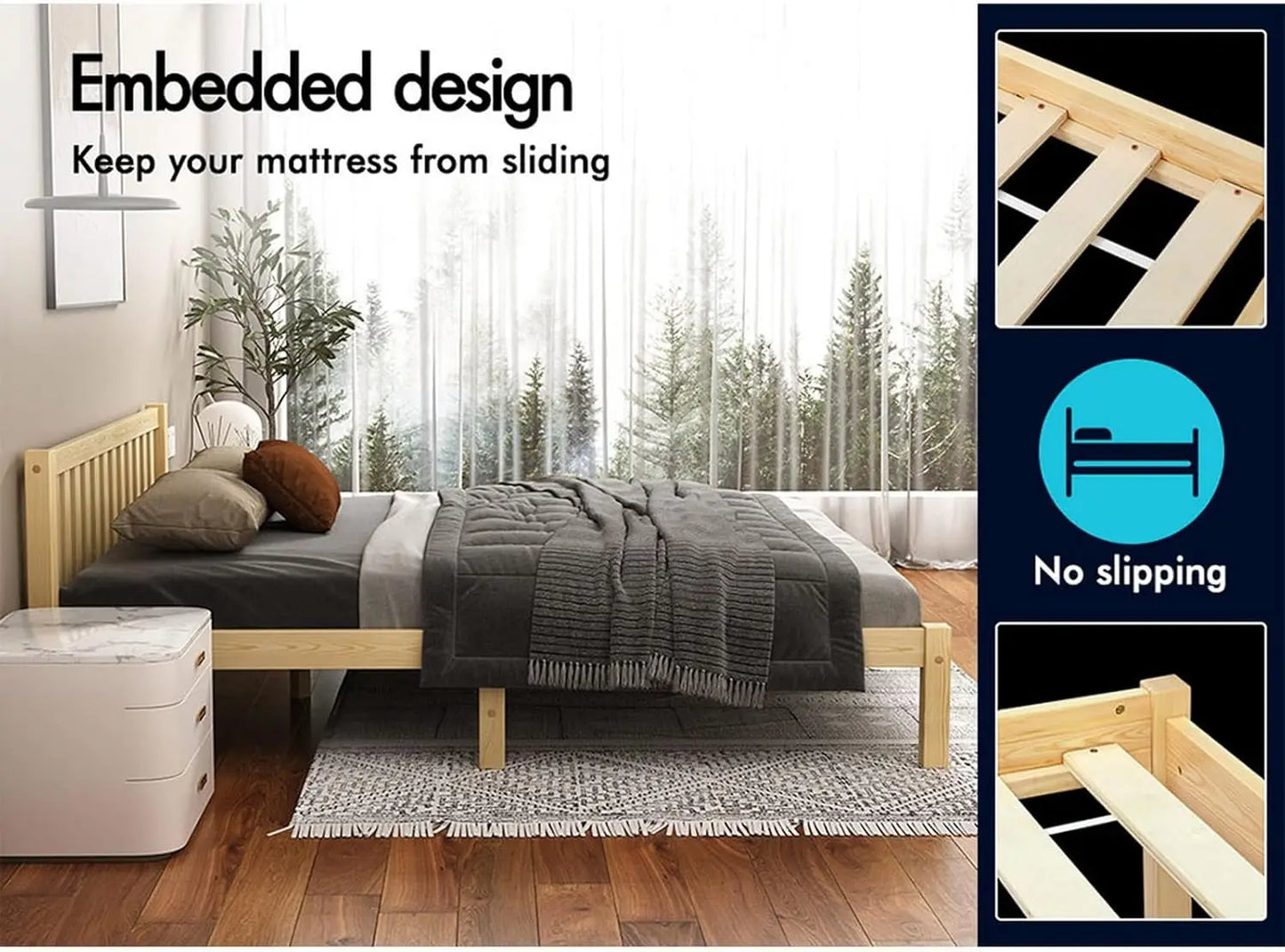 XMSJ Queen Wooden Bed Frame - Solid Pine Timber Slats Oak Platform Support - Deal Done