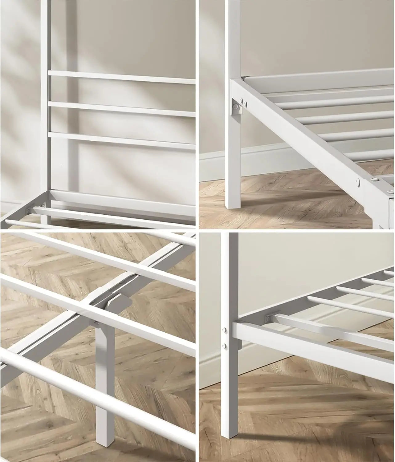 XMSJ Bed Frame Double Size Canopy - Metal Bed Base White Classic Style - Deal Done
