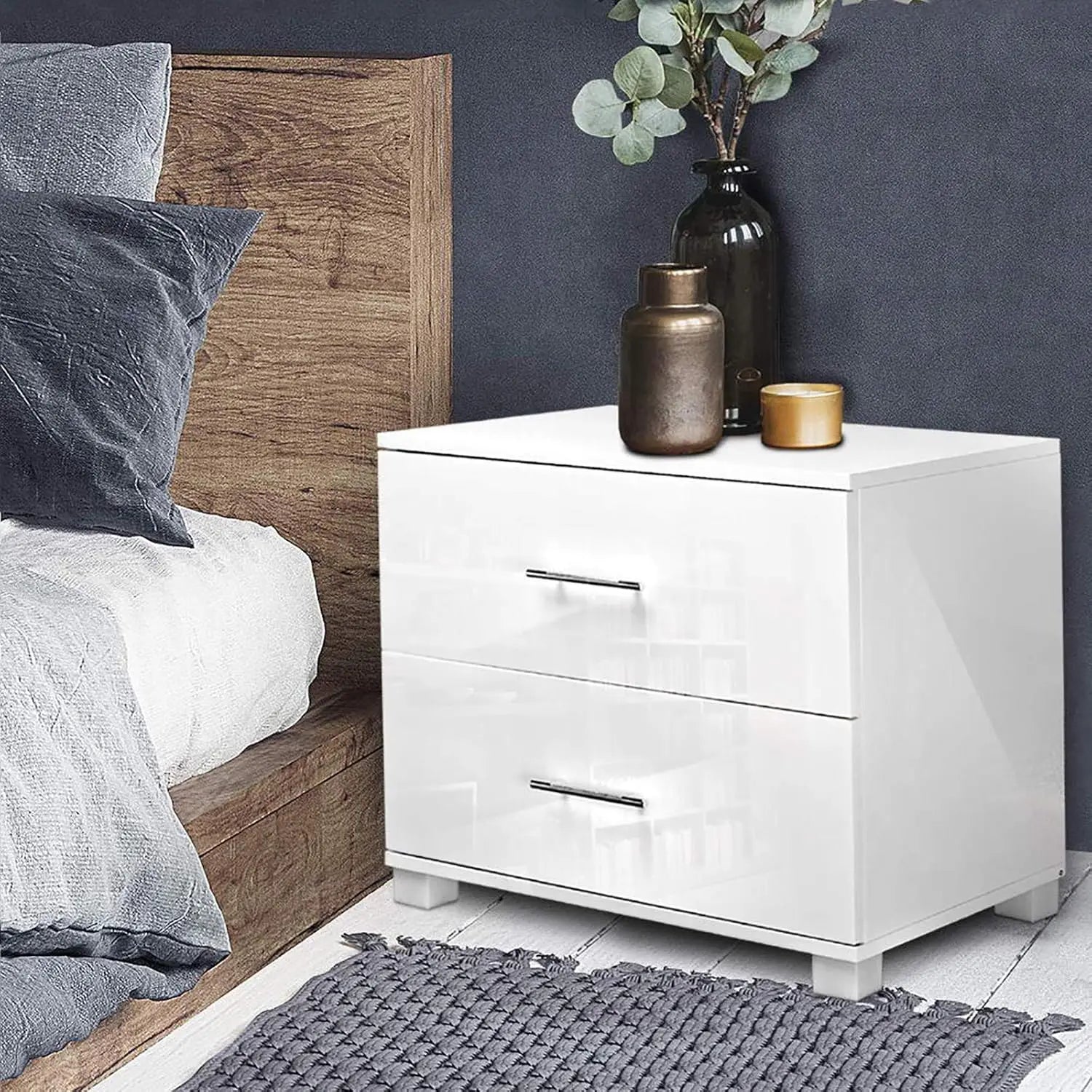 XMSJ Nightstand with 2 Drawers - Modern Moroccan White Bedside Table - Deal Done