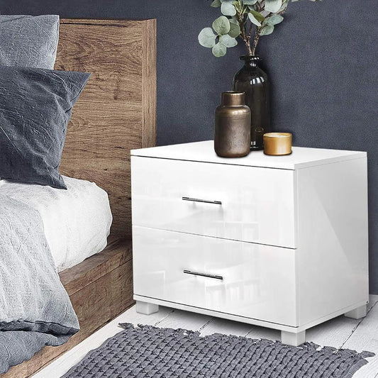XMSJ Nightstand with 2 Drawers - Modern Moroccan White Bedside Table - Deal Done