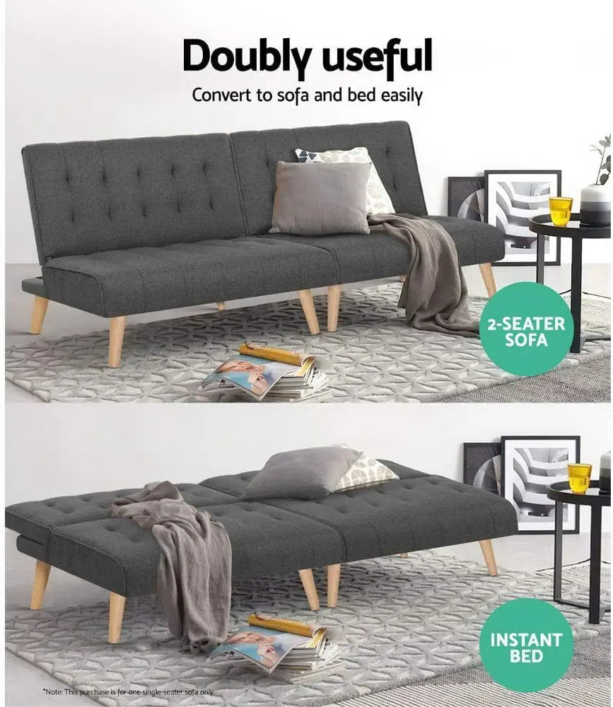 XMSJ Convertible Futon Sleeper Sofa - 1 Seater Tufted Linen Recliner with 3-Position Backrest - Deal Done