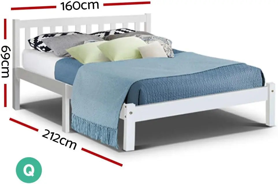 XMSJ Wooden Queen Bed Frame White - Platform Base 26cm Storage Space Timber Noise Free - Deal Done
