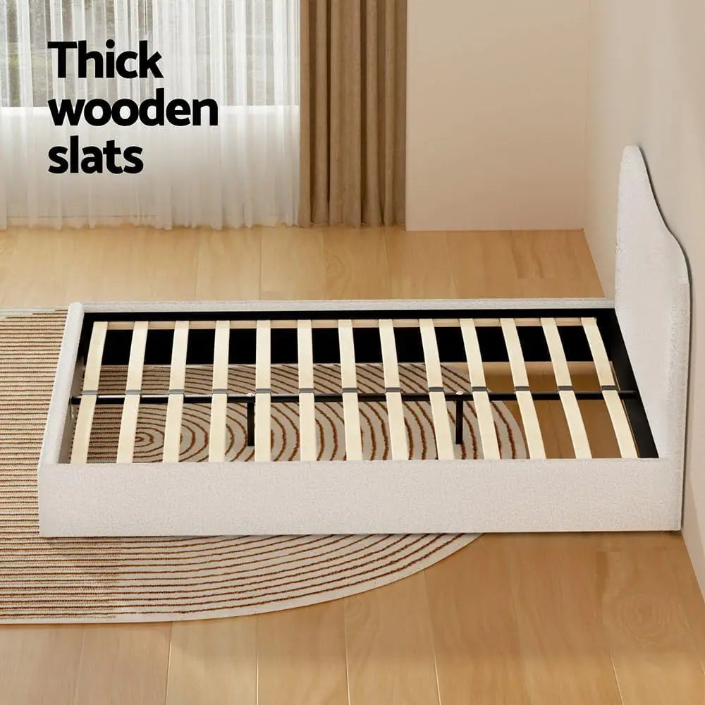 XMSJ DARA Queen Bed Frame - Boucle Upholstered Wooden Platform with Padded Headboard - Deal Done