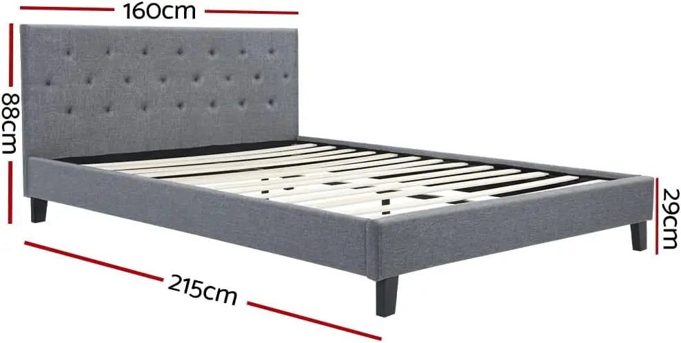 XMSJ Queen Bed Frame Tufted Headboard - Platform Base Grey Faux Linen Upholstered - Deal Done