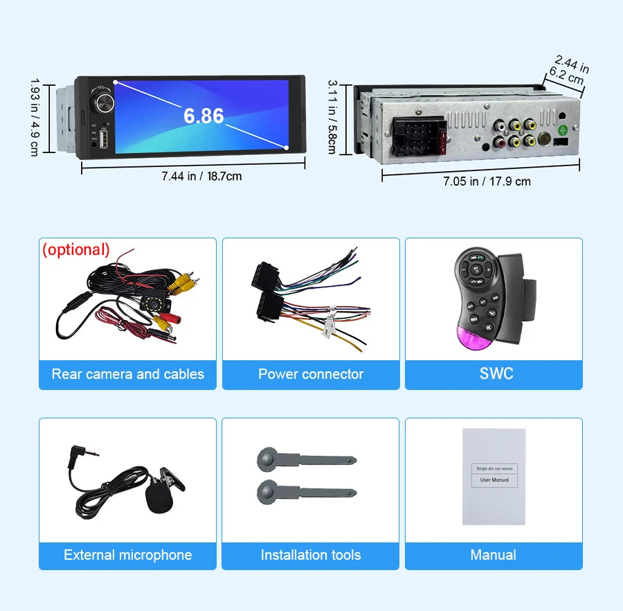 6.86" Car MP5 Radio CarPlay Android Auto